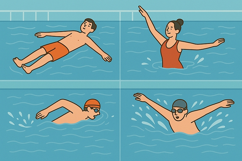 four swimmers in motion