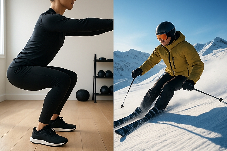 indoor workout and mountain skiing