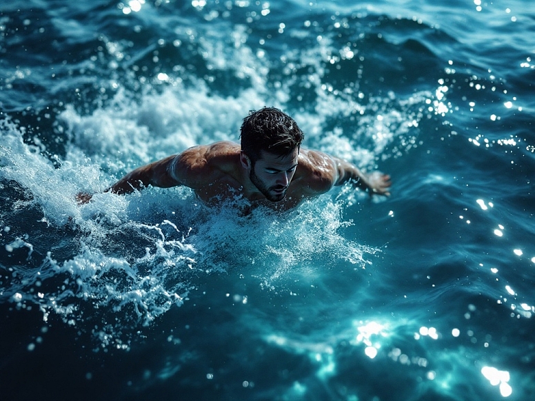 man swimming in the ocean