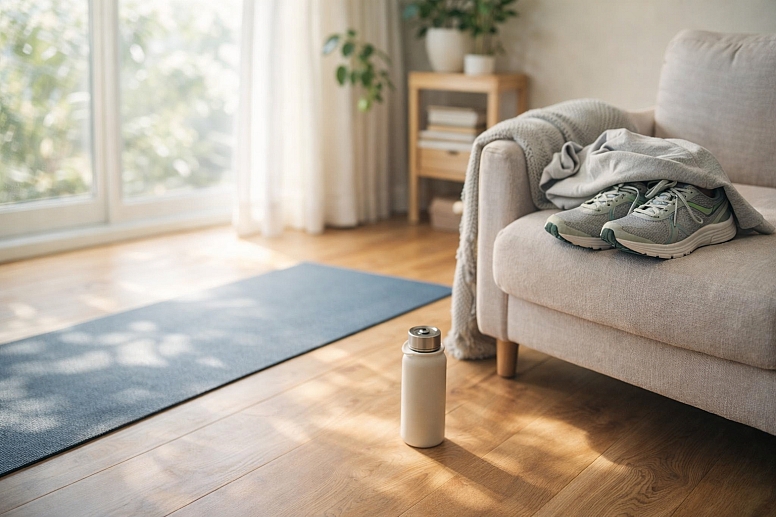 morning fitness in a sunlit room
