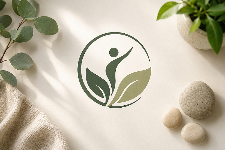 organic wellness emblem with botanical accents